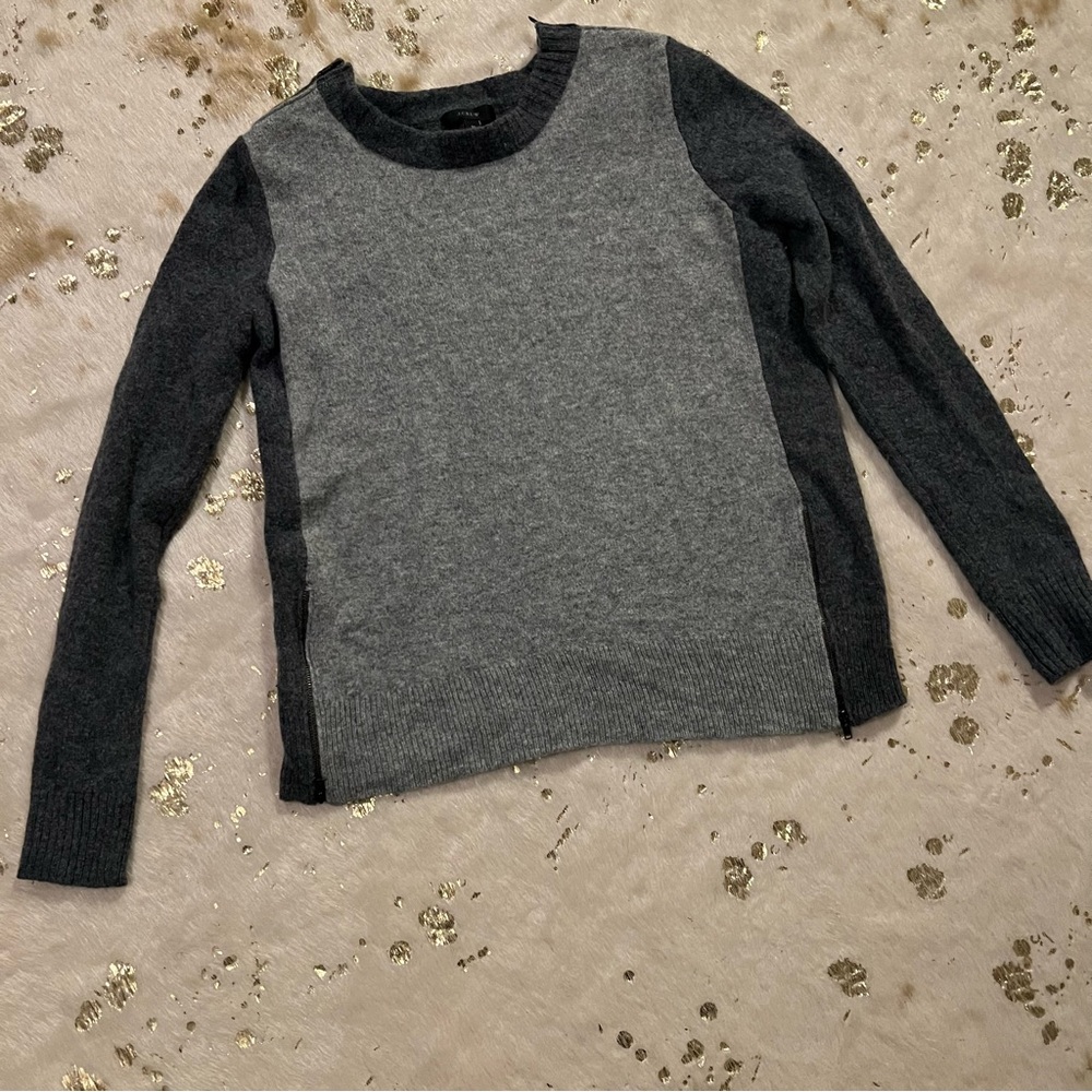 J. Crew M Wool Two Tone Zipper Detail Sweater Color block Gray